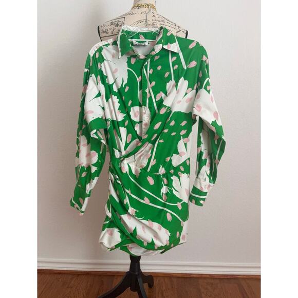 B39 Monse Floral Wrap Shirt Dress Womens 4 Art Gallerycore Runway Statement Chic - Picture 5 of 11